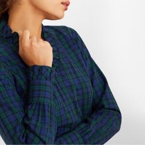 Tartan Supima® Cotton-Blend Ruffle-Collar Blouse